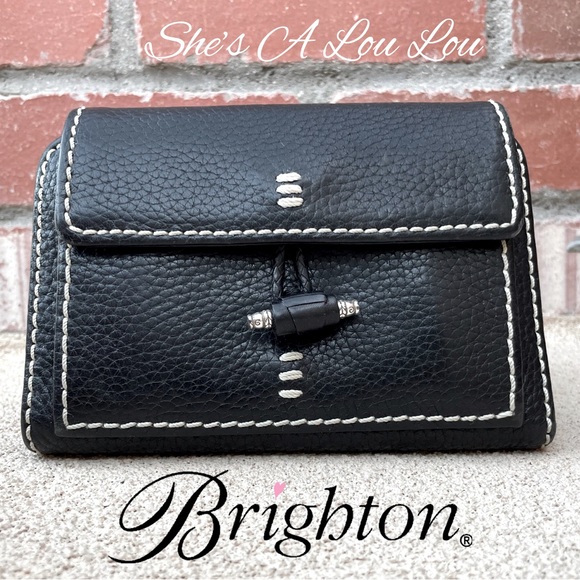 Brighton🖤Black Pebble Leather Wide Stitch Wallet Organizer with Toggle Detail - Picture 1 of 5